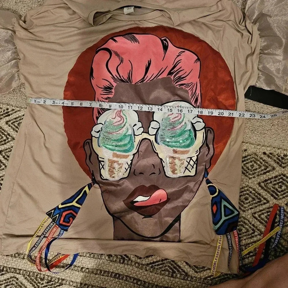 Minette NWT Woman Of Color With Ice Cream Cone Eyes Fashion Sleeves Plus Size 2X - Picture 5 of 7